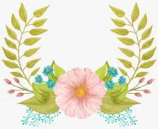 手绘花绿叶对称免抠