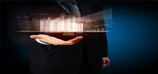 手托城市建筑商务背景高清