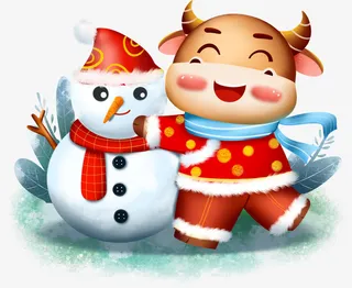 雪人卡通牛免抠