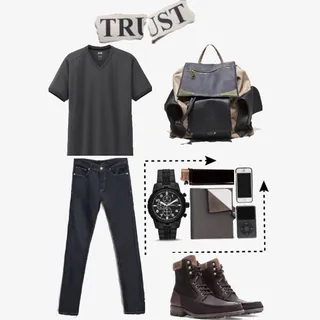 T恤长裤搭配免抠