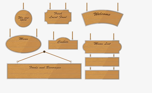 矢量卡通风格木板挂牌招牌png免抠