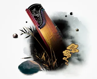 水墨古琴PNG图片素材免抠