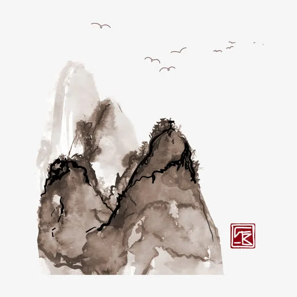 中国风雅致山水水墨画免抠