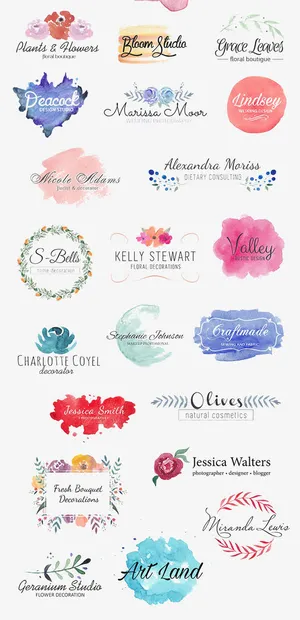 唯美淡雅手绘水彩花环墨迹免抠