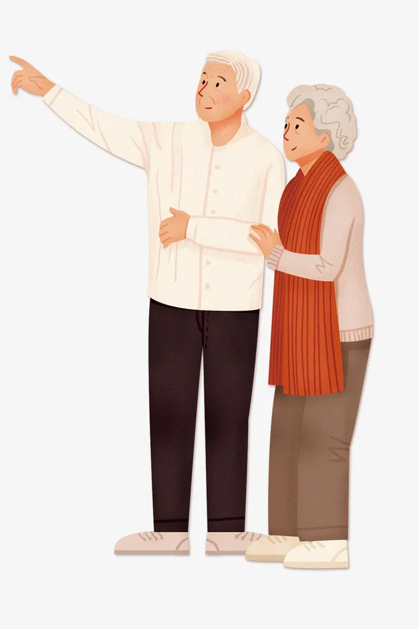 卡通手绘幸福的老人免抠