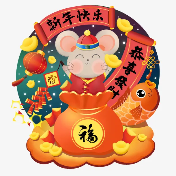 鼠年恭喜发财免抠节日元旦/春节/元宵元素