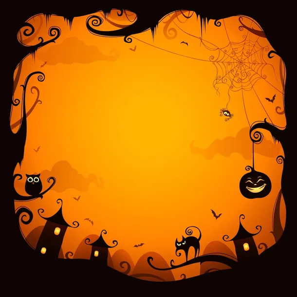 万圣节卡通南瓜城堡黑猫背景元素(1000*1000px(72dpi))