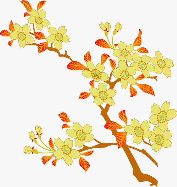 手绘秋季花朵树枝免抠