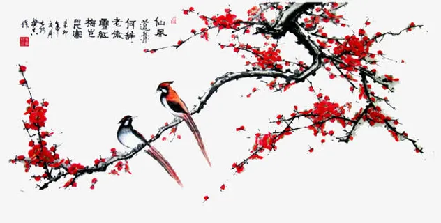 喜鹊树枝梅免抠 喜鹊树枝梅免抠