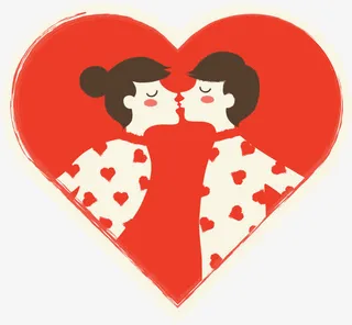 红色爱心亲吻情侣免抠