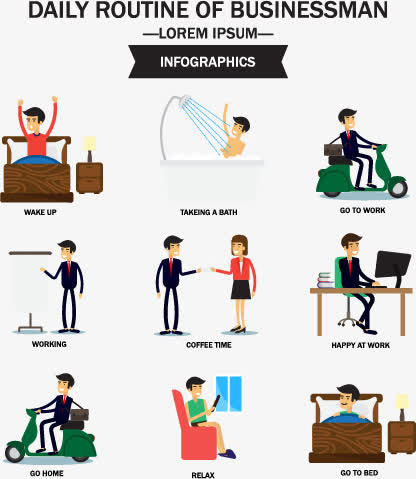 卡通商务男子的一天矢量素材下载免抠