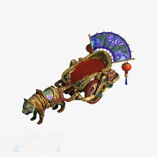 手绘老虎复古花纹小车免抠