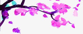 蓝色水墨花朵树枝免抠