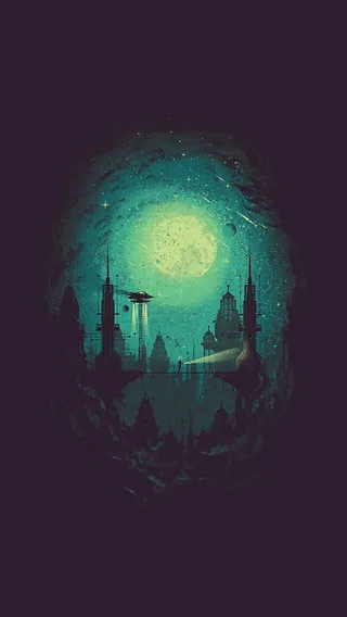 艺术瑰丽月光城市免抠