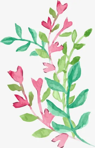 卡通水彩清新树枝图案免抠