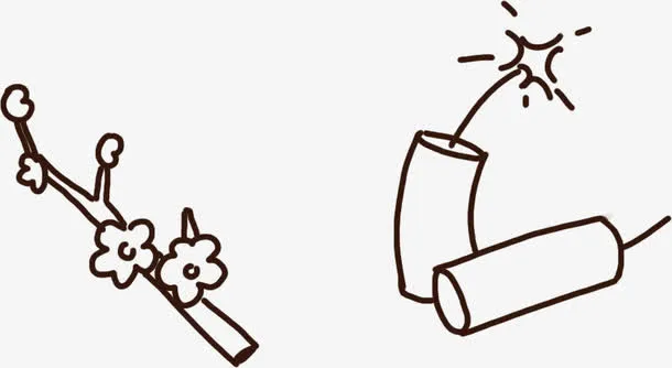 手绘鞭炮梅花素描免抠