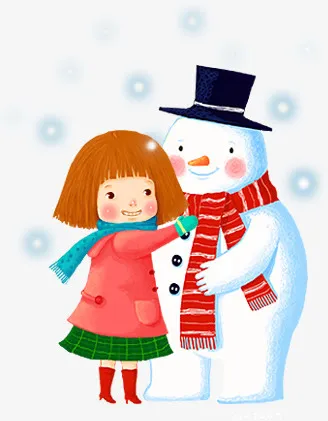 小女孩和雪人免抠