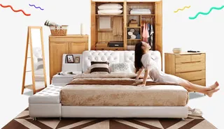 黄色欧式大床家具免抠