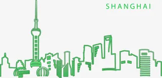 绿色霓虹上海东方明珠免抠