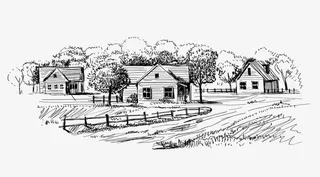 手绘线描乡村免抠