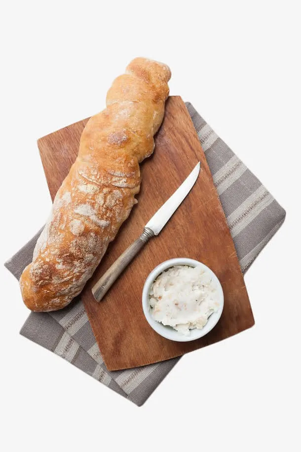 放在砧板上的面包米饭免抠