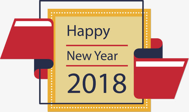 矢量扁平新年方形标签免抠