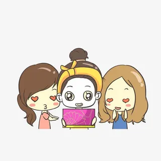 卡通用电脑追剧的女孩们素材免抠