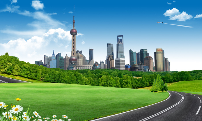 上海都市文明建设绿化背景素材高清
