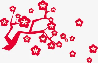 手绘红色艺术梅花大树免抠