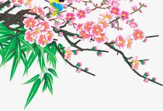 粉色手绘梅花古典免抠