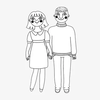 简笔画幸福手绘情侣免抠
