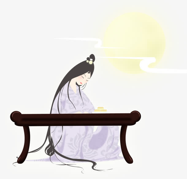 卡通手绘月下嫦娥免抠