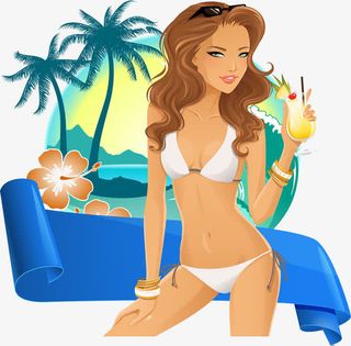 手绘度假女孩免抠