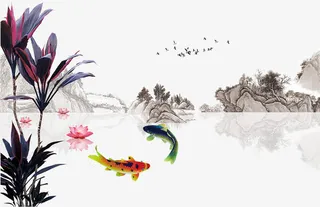 地产水墨山水荷花免抠