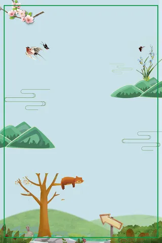 浅绿色手绘传统节气春分春天线框背景高清