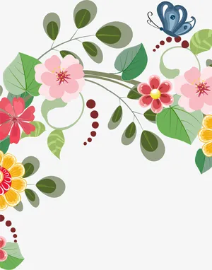 彩色花枝植物免抠