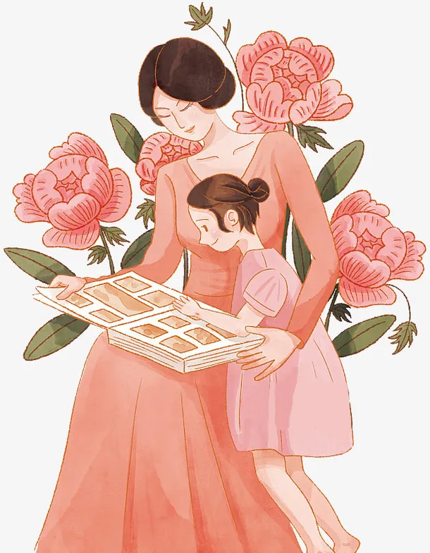 母亲节手绘卡通母女免抠