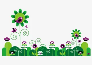 手绘绿叶花鸟免抠