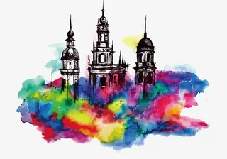 矢量水墨建筑免抠