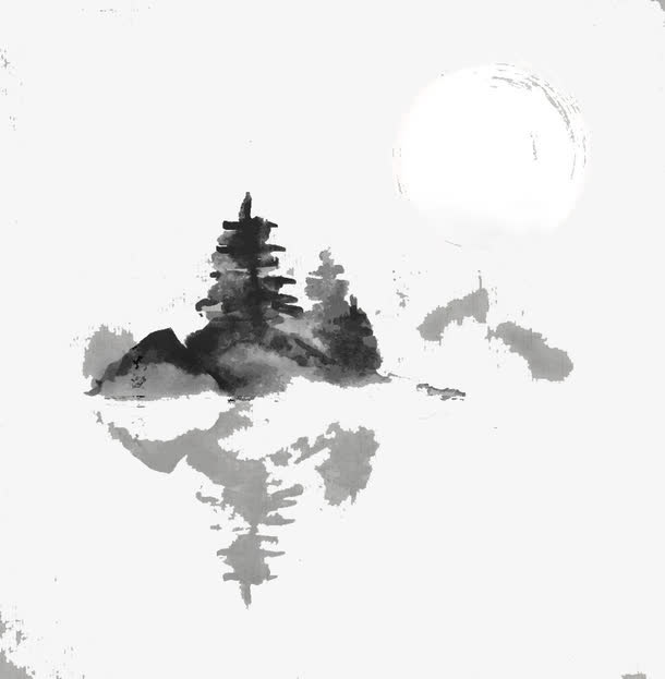 日本水墨山水画免抠