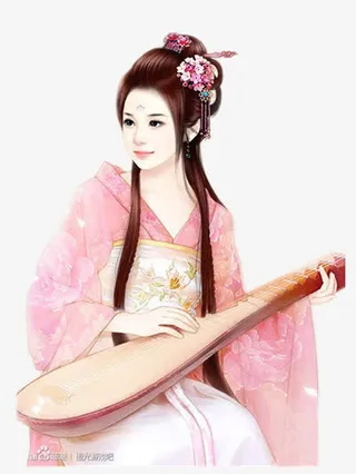 粉色衣服弹琵琶古典美女免抠