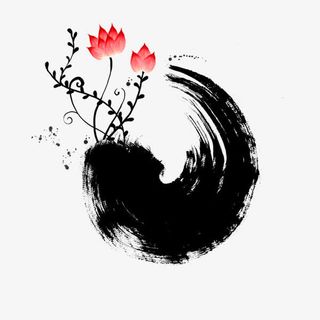 黑色中式墨迹花纹免抠