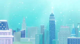 手绘绿色天空城市免抠