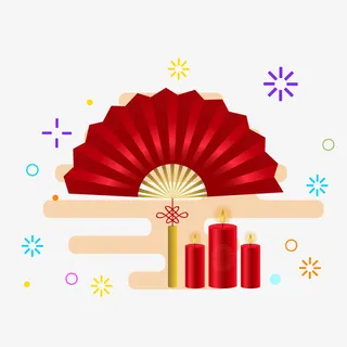 卡通扇子烟花设计元素免抠