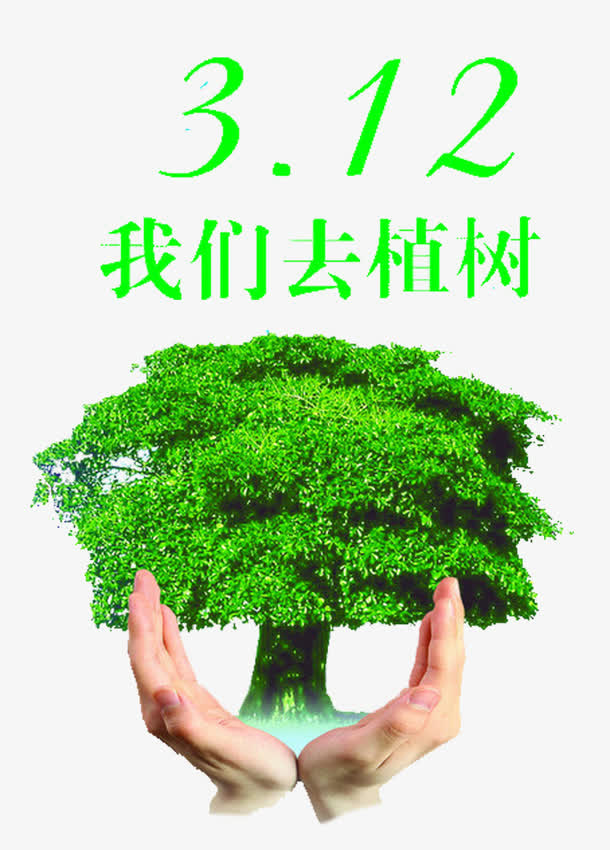 绿色手捧绿树3.12我们去种树免抠