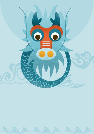 蓝色扁平龙头二月二节日背景素材高清