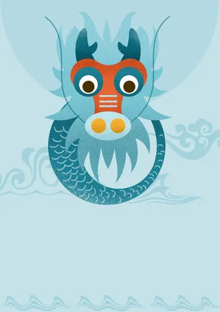 蓝色扁平龙头二月二节日背景素材高清