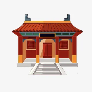 红色扁平寺院免抠 红色扁平寺院免抠