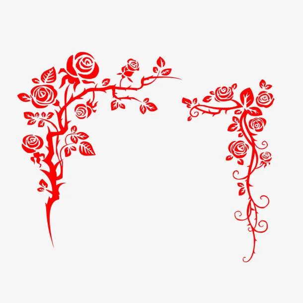 卡通红色蔓藤花朵纹路素材免抠