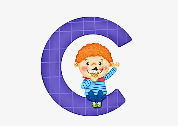 字母C上的小男孩免抠